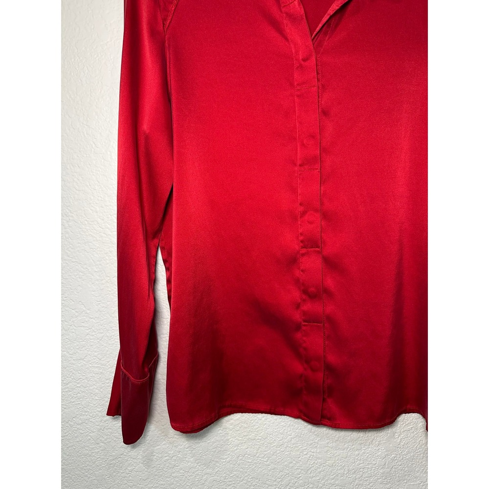 AK Anne Klein Red Silk Blend Hidden Button Down Blouse Long Sleeve Cuffed Shirt - Picture 6 of 9